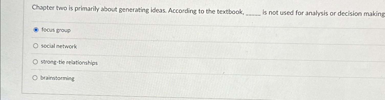 Chapter two is primarily about generating ideas. According to the textbook,