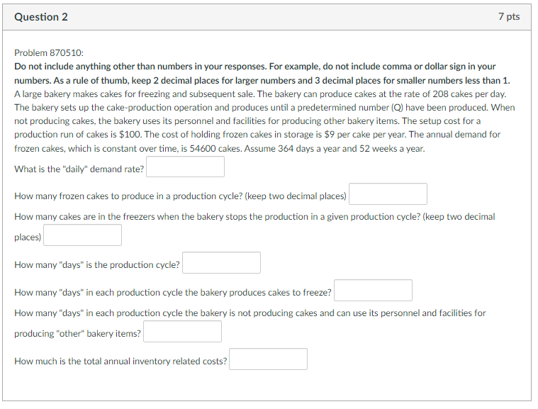 Problem 870510: Do not include anything other than numbers in your