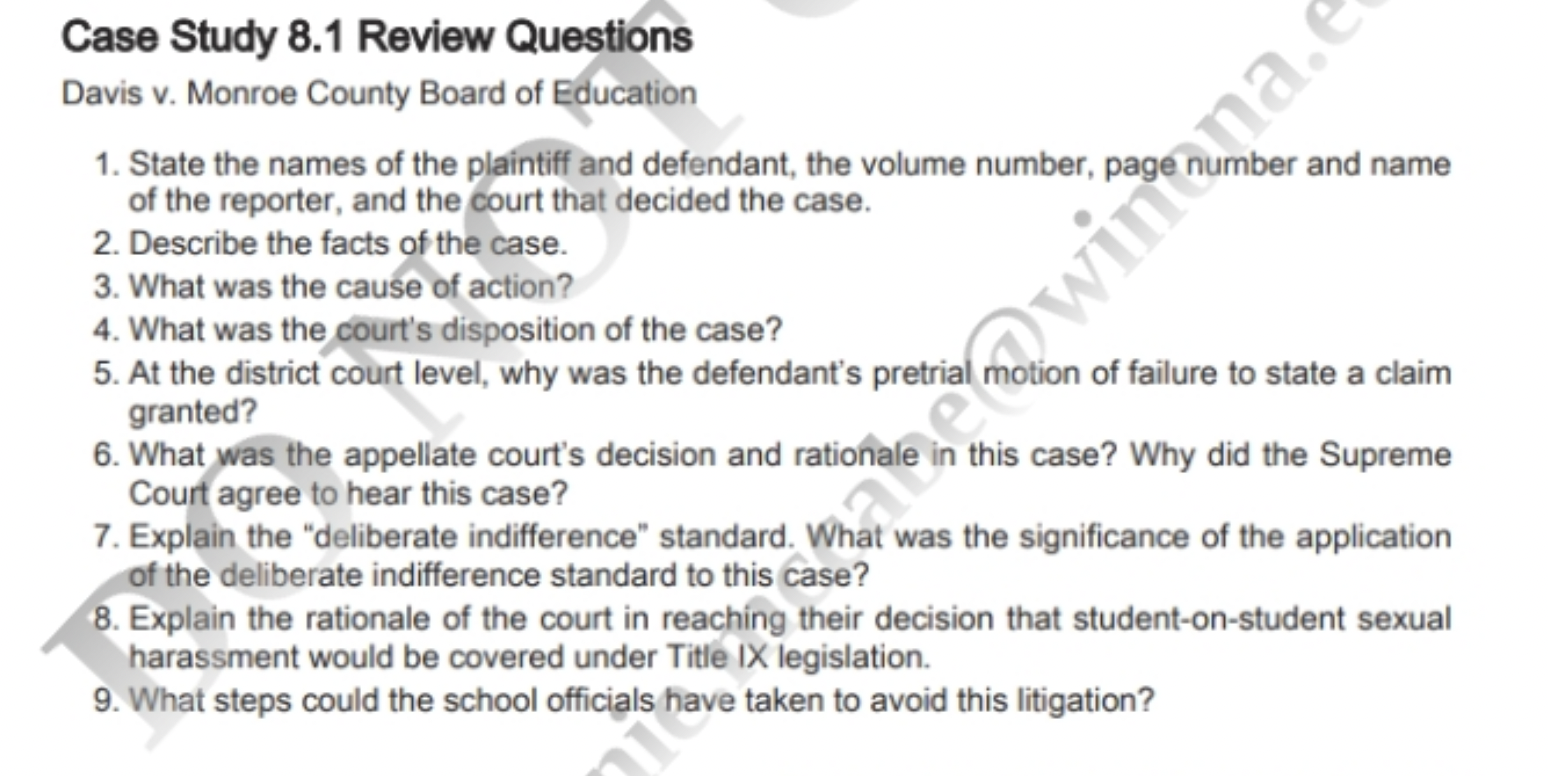 Case Study 8.1 Review Questions Davis v. Monroe County Board of