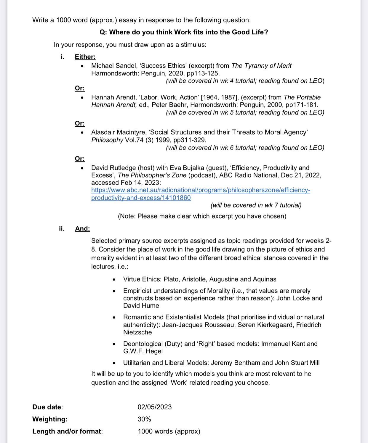 Question 1: Where do you think Work fits into the Good Life?