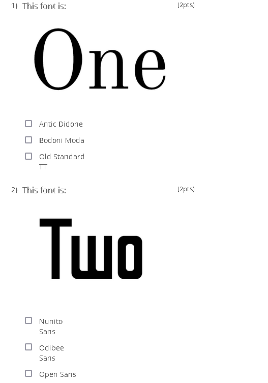 From google fonts which are these ? Antic Didone Bodoni Moda Old