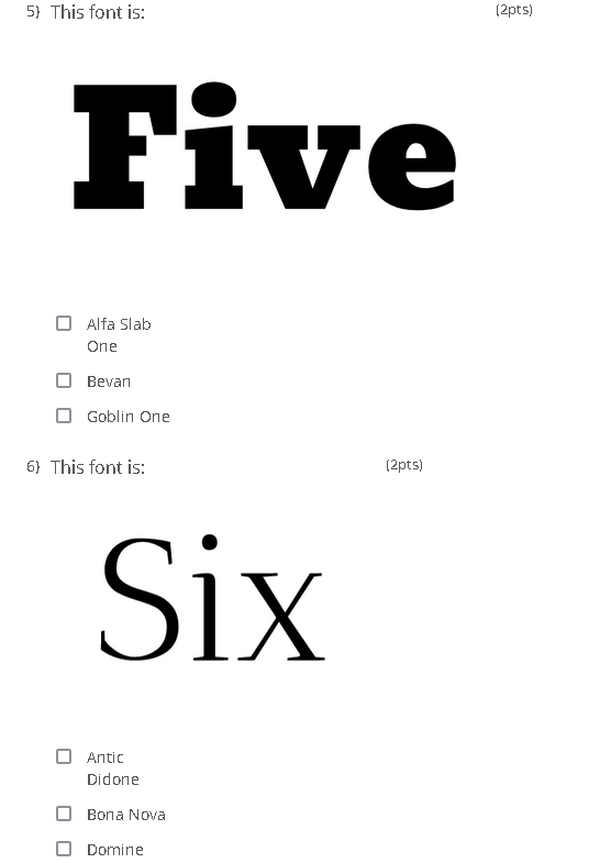 3) This font is: Lobster Molle Mrs Sheppards 4) This font is: