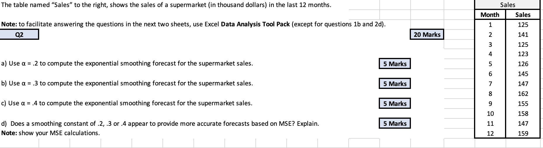  please solve using excel and include the answers and each step