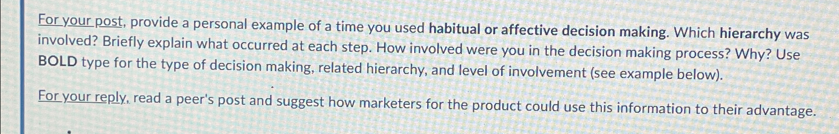  For your post, provide a personal example of a time you