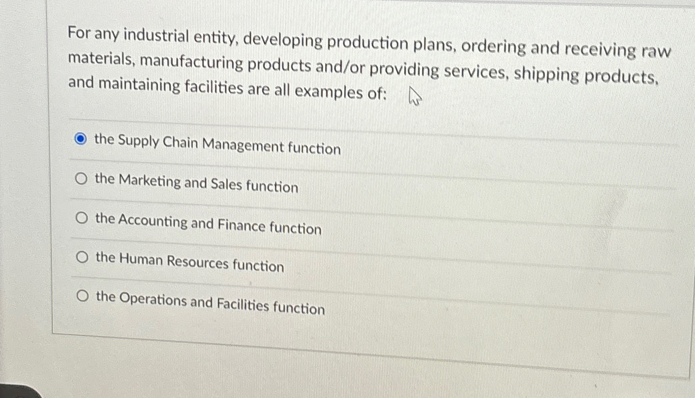  For any industrial entity, developing production plans, ordering and receiving raw