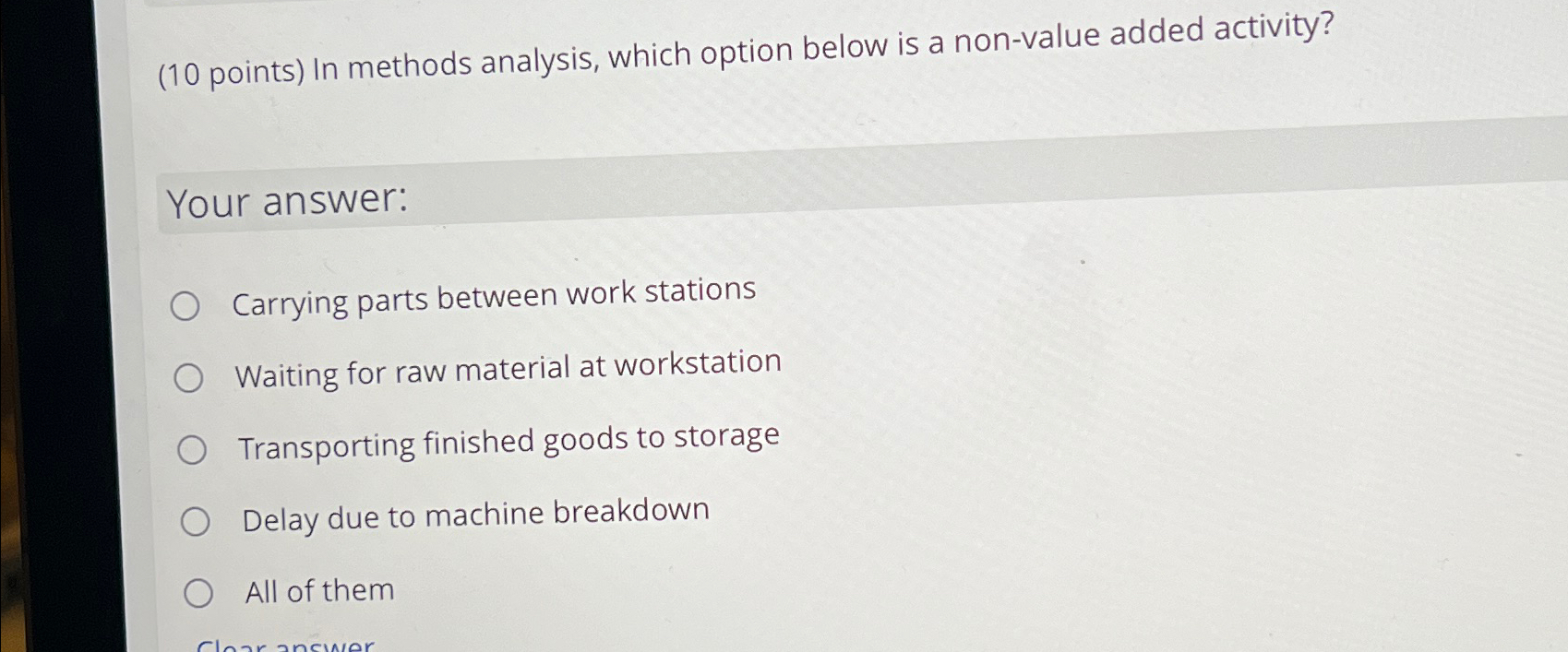 (10 points) In methods analysis, which option below is a non-value