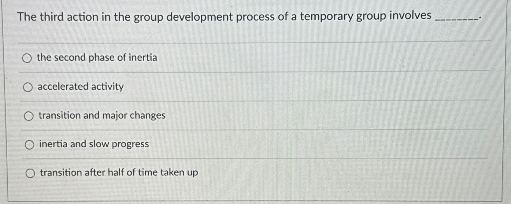  The third action in the group development process of a temporary