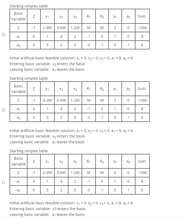 Z=2x1+3x2+x3 s.t.x1+4x2+2x33x1+2x2x1,x2,x3086 Select the correct answer for the following questions i. Construct