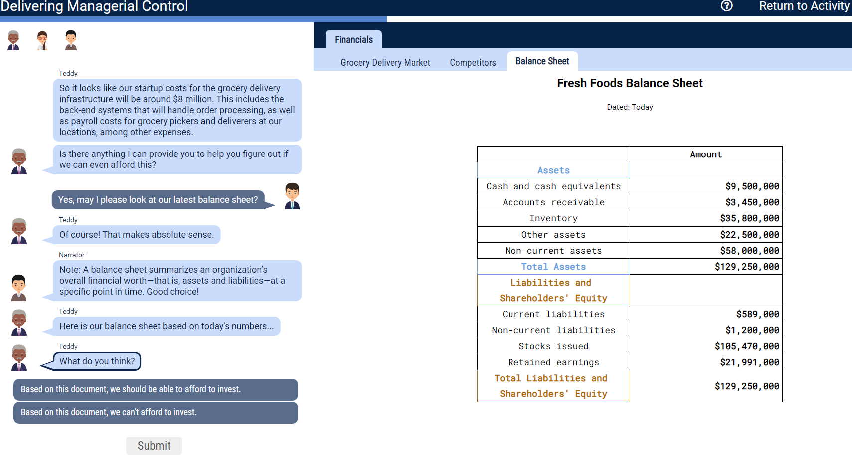 Please take a look at the balance sheet and select the best