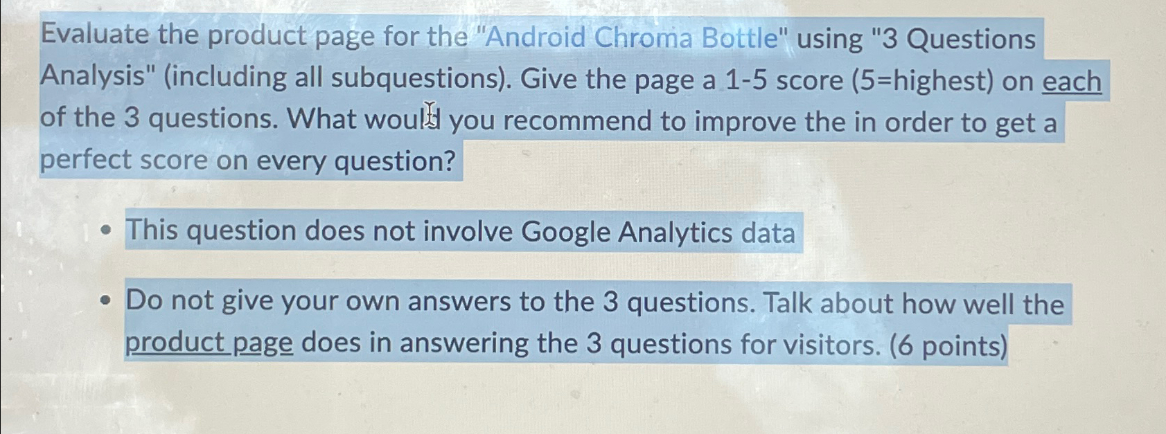 Evaluate the product page for the "Android Chroma Bottle" using "3