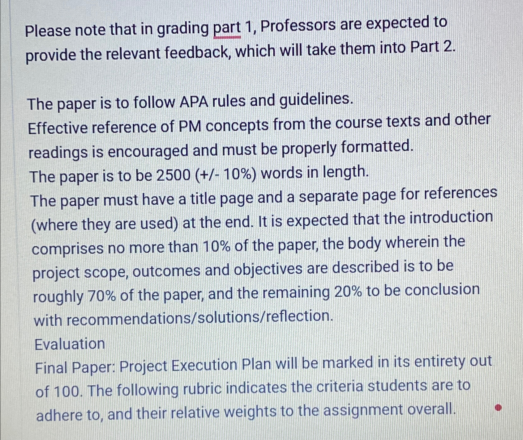  Please note that in grading part 1, Professors are expected to