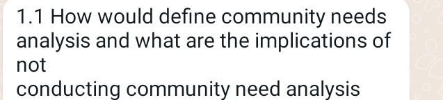  1.1 How would define community needs analysis and what are the