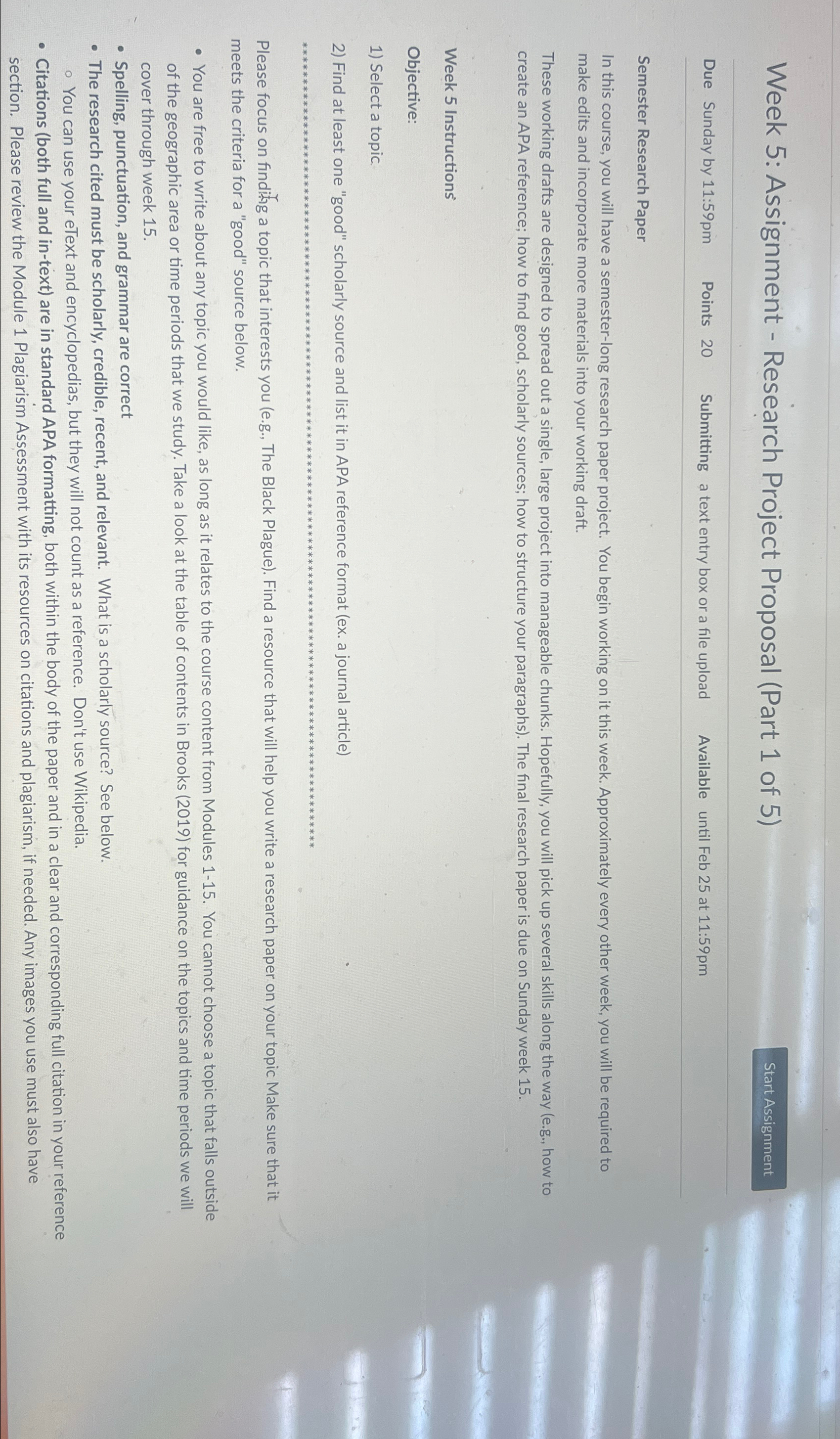  Week 5: Assignment - Research Project Proposal (Part 1 of 5)