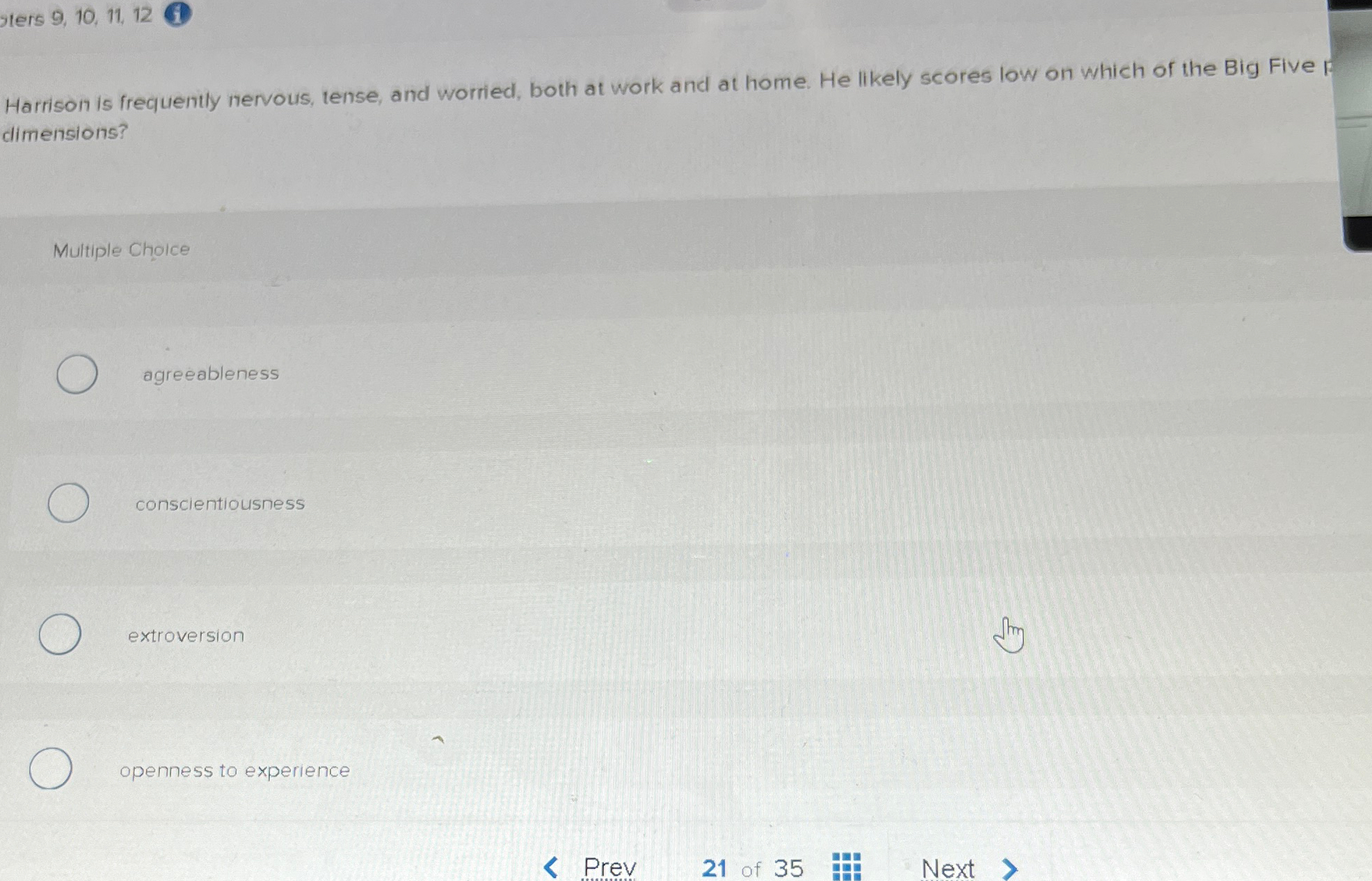 ters 9,10,11,12(i) Harrison is frequently nervous, tense, and worried, both at