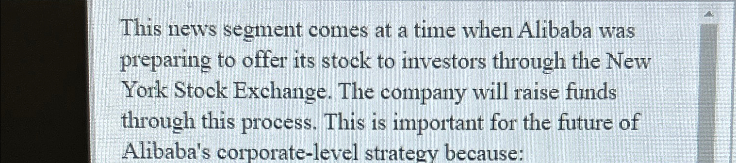  This news segment comes at a time when Alibaba was preparing