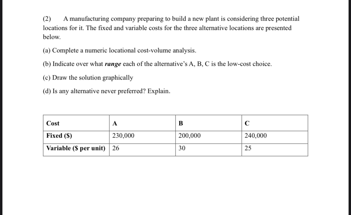  (2) A manufacturing company preparing to build a new plant is