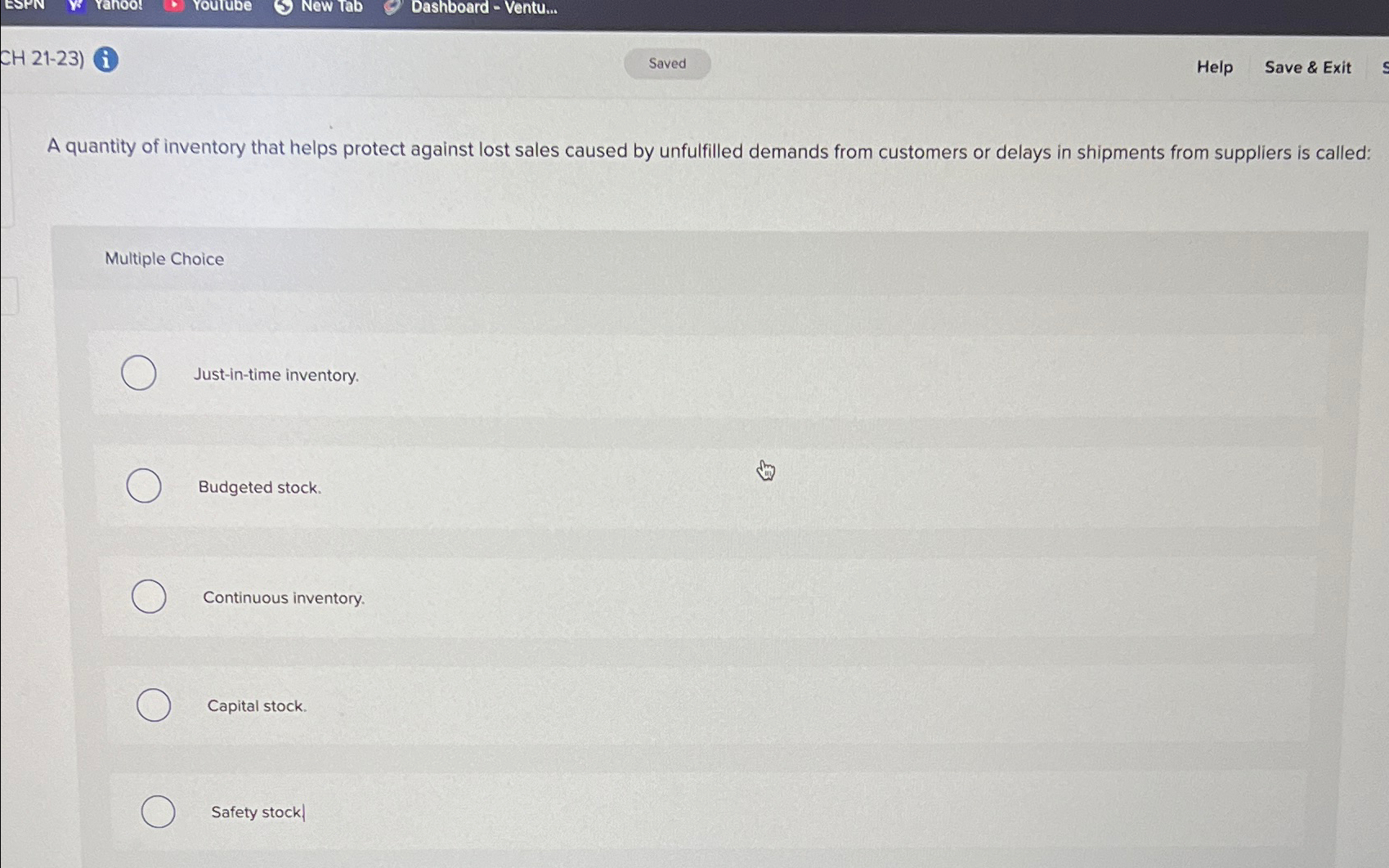  New Tab Dashboard-Ventu... CH21-23) i Help Save & Exit A quantity