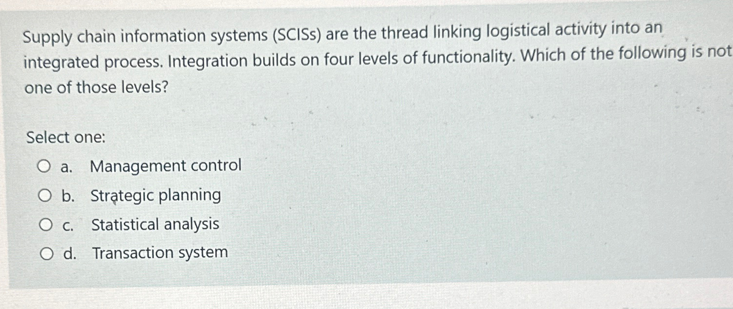  Supply chain information systems (SCISs) are the thread linking logistical activity