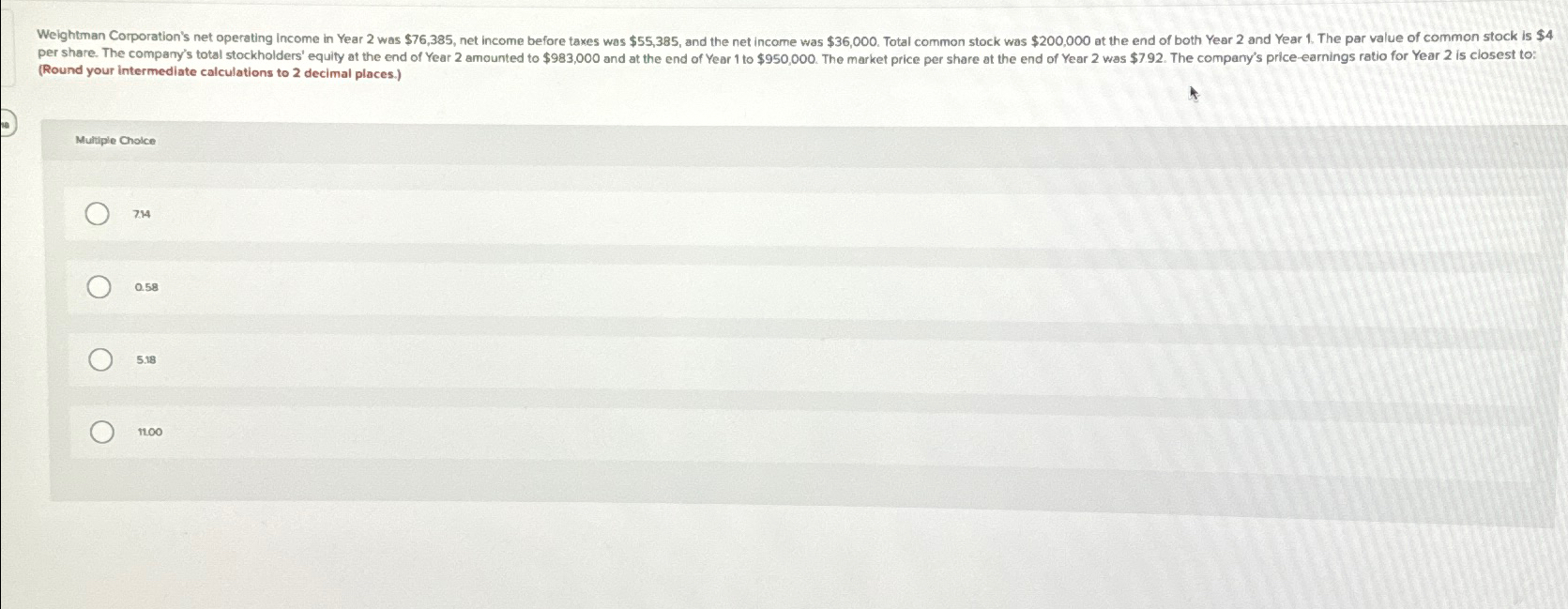  (Round your intermediate calculations to 2 decimal places.) Mutliple Choice 74