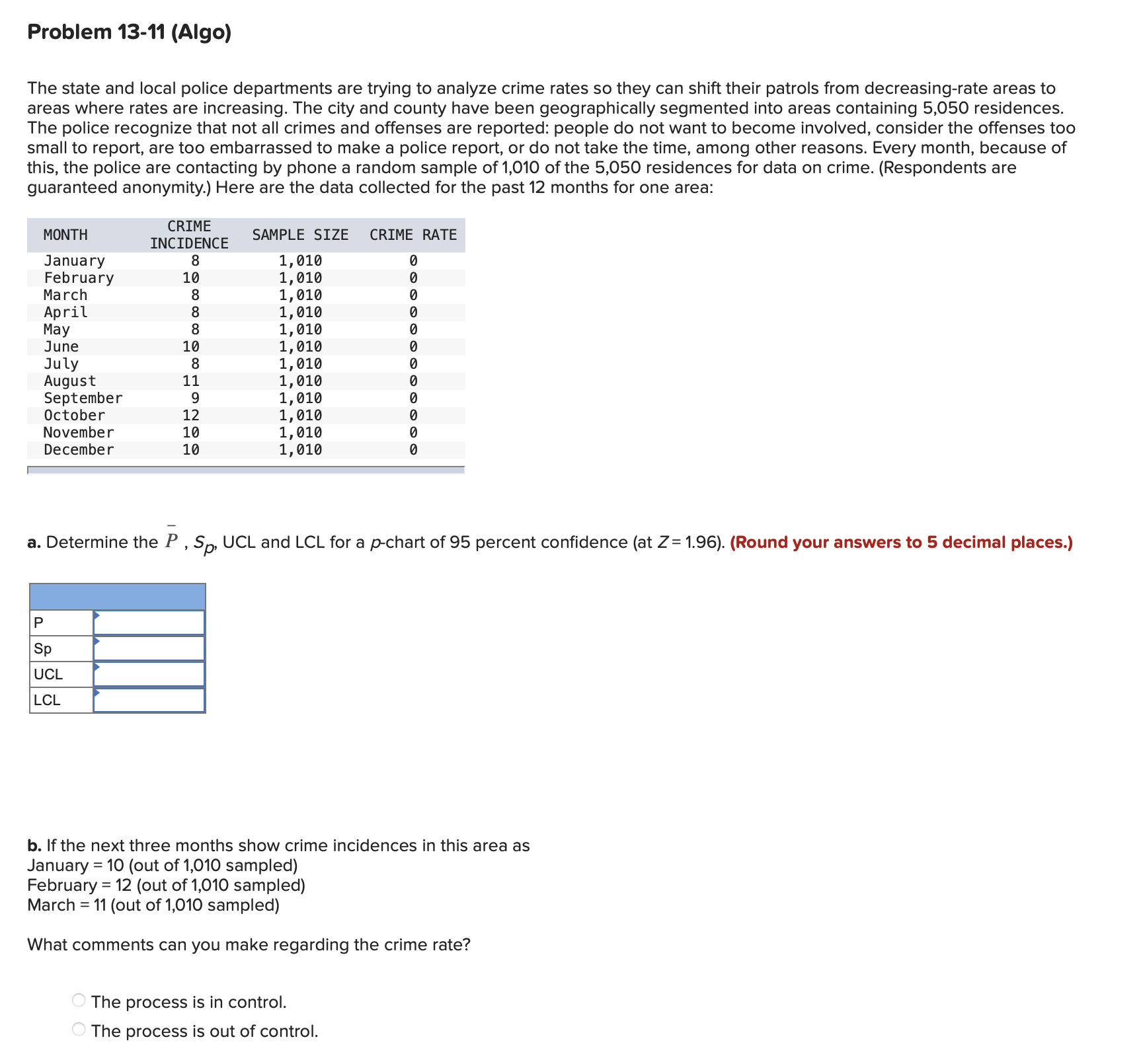  Problem 13-11(Algo) The state and local police departments are trying to