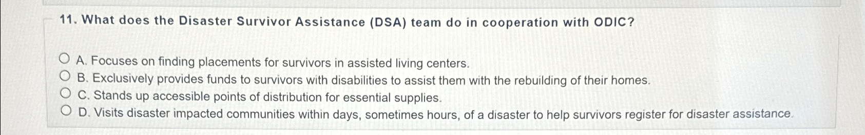  What does the Disaster Survivor Assistance (DSA) team do in cooperation