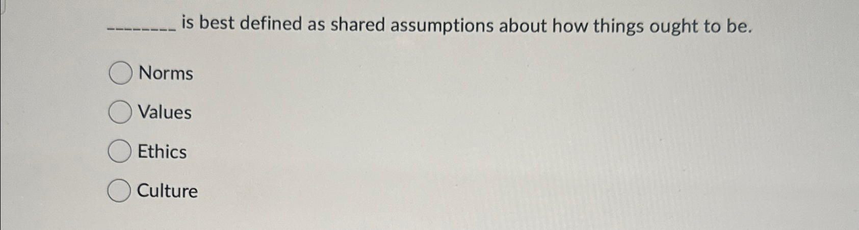  is best defined as shared assumptions about how things ought to