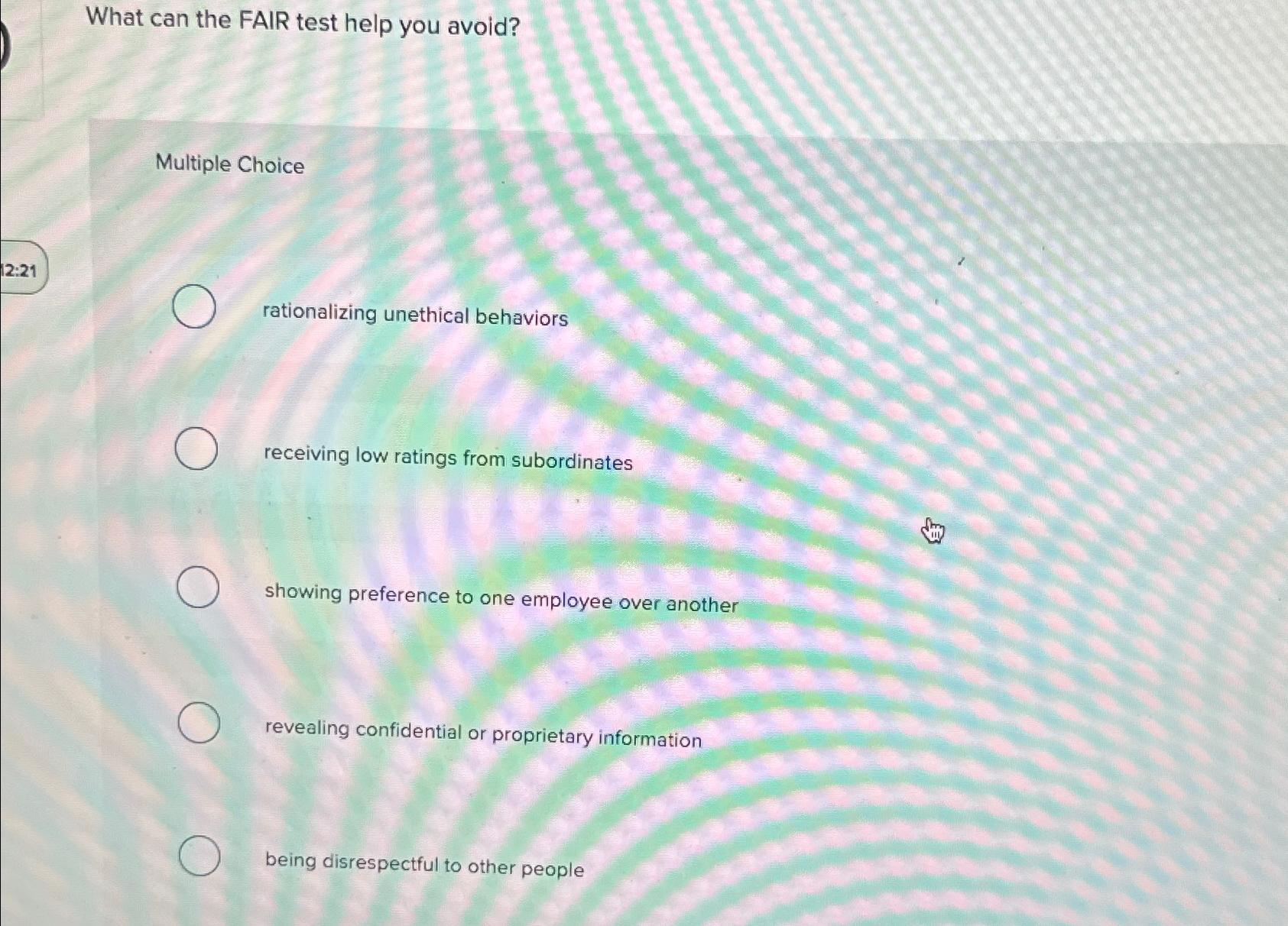  What can the FAIR test help you avoid? Multiple Choice rationalizing