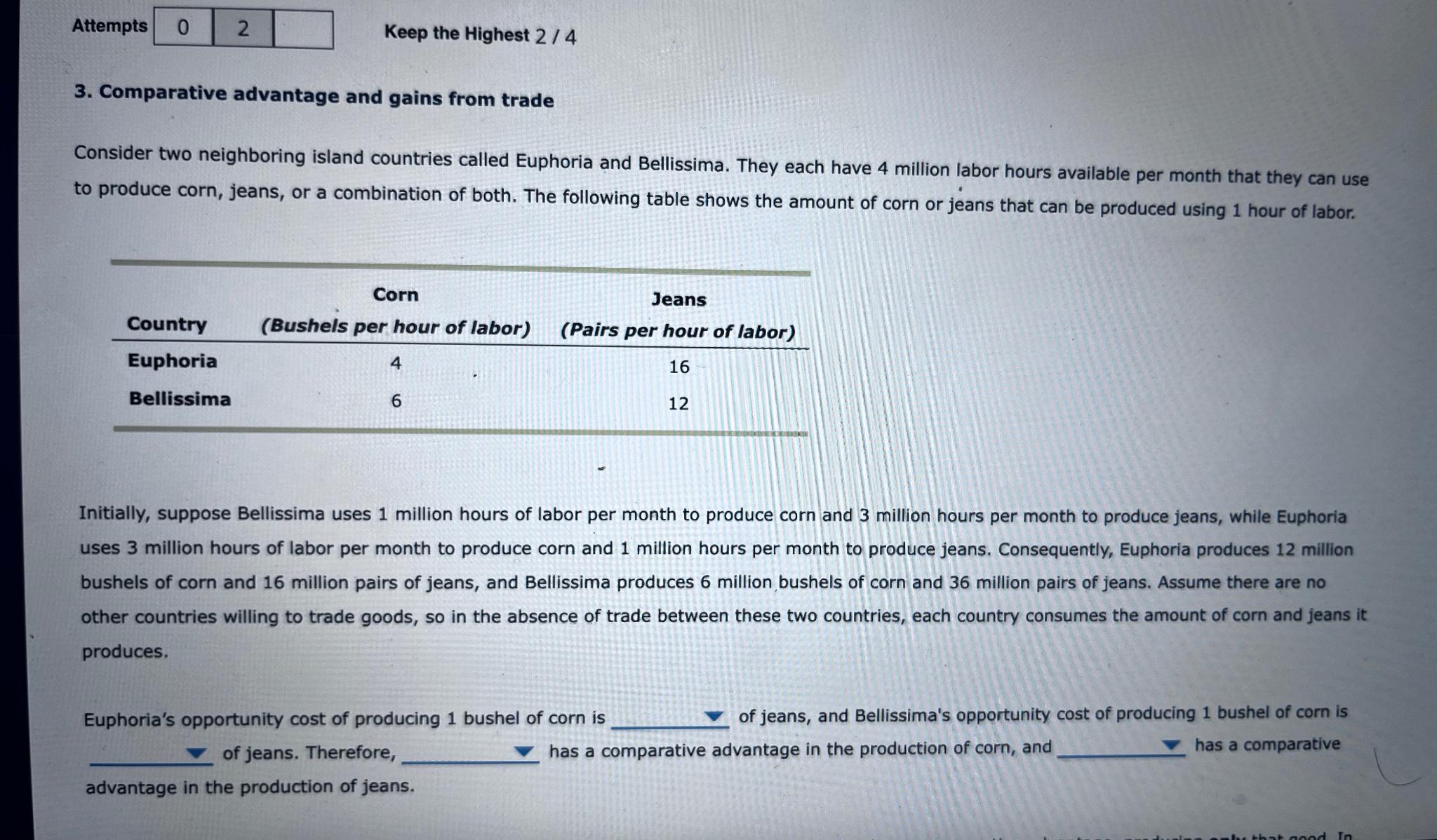  Attempts 0 2 Keep the Highest 2/4 3. Comparative advantage and