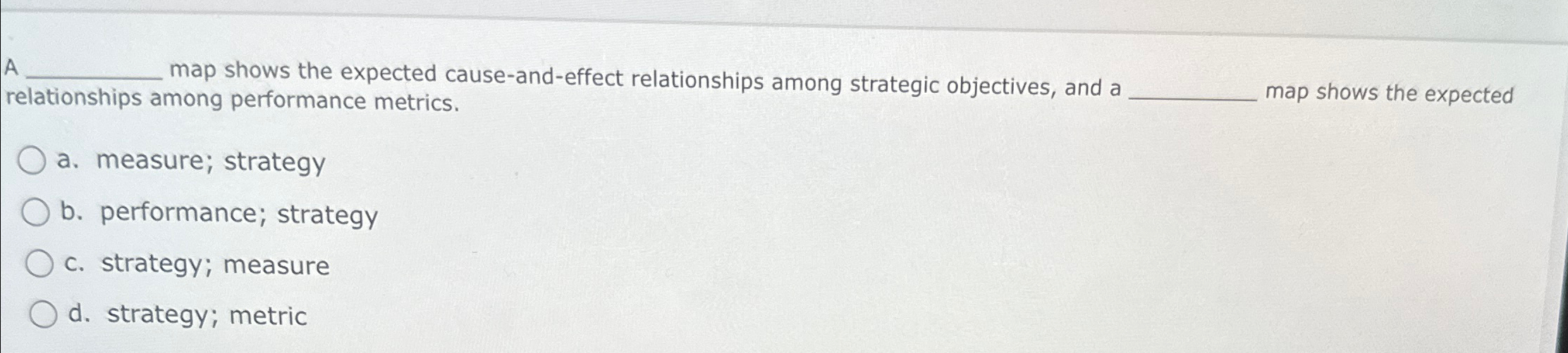  A map shows the expected cause-and-effect relationships among strategic objectives, and