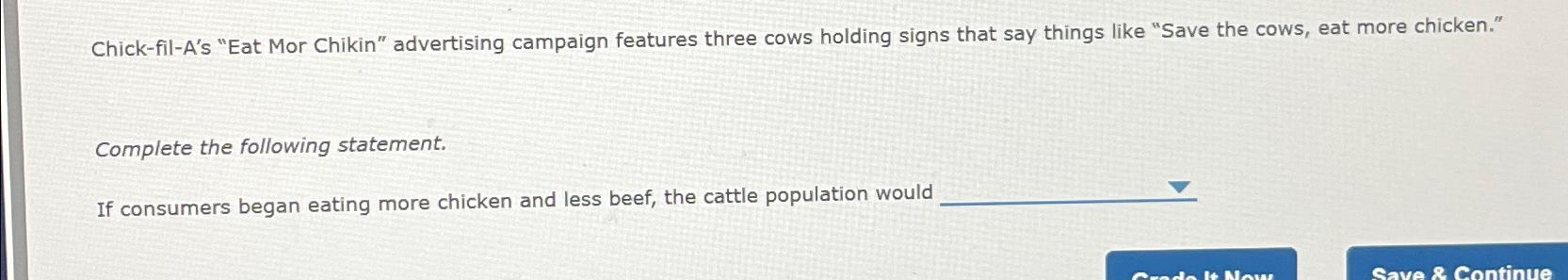  Chick-fil-A's "Eat Mor Chikin" advertising campaign features three cows holding signs