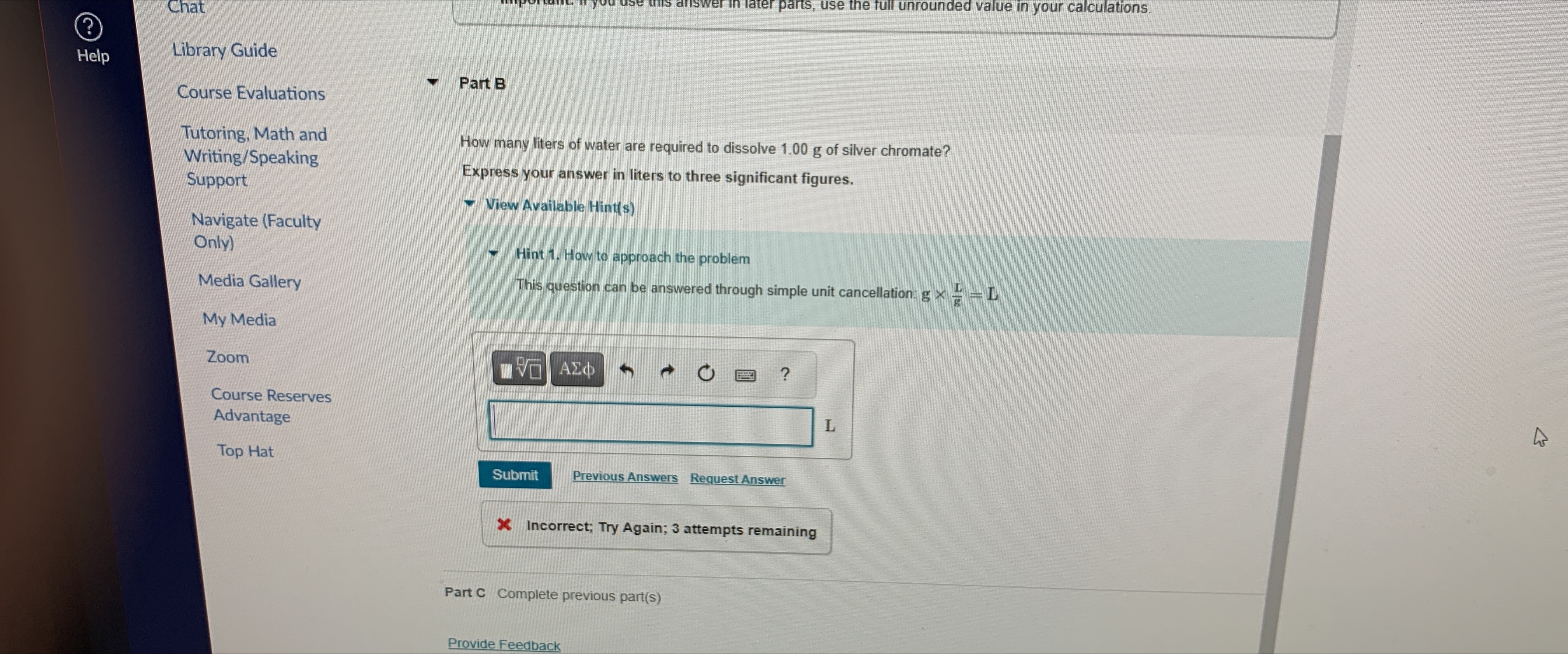  Chat . Help Library Guide Course Evaluations Part B Tutoring, Math