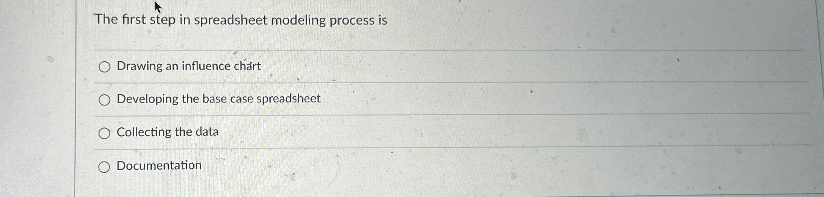  The first step in spreadsheet modeling process is Drawing an influence