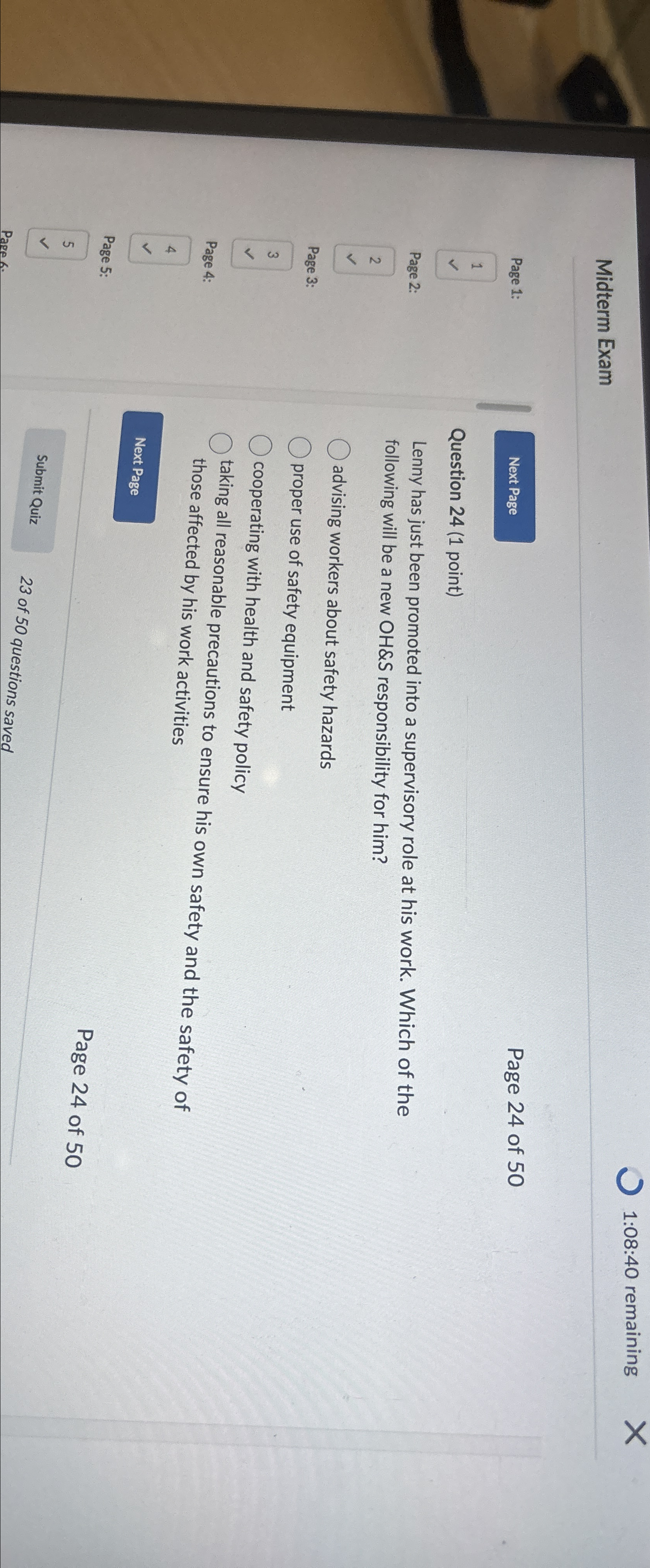  Midterm Exam 1:08:40 remaining Page 1: 1 Page 2: 2 Page