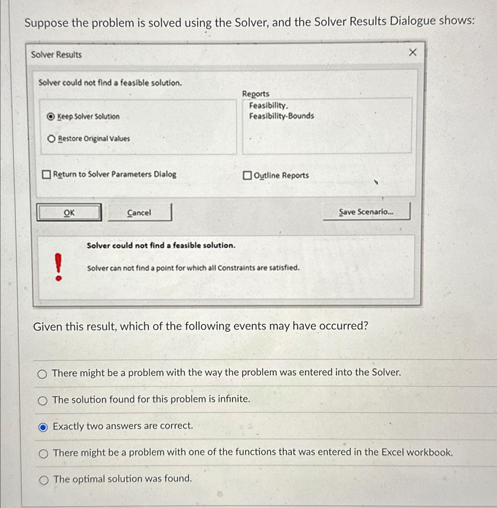 Suppose the problem is solved using the Solver, and the Solver