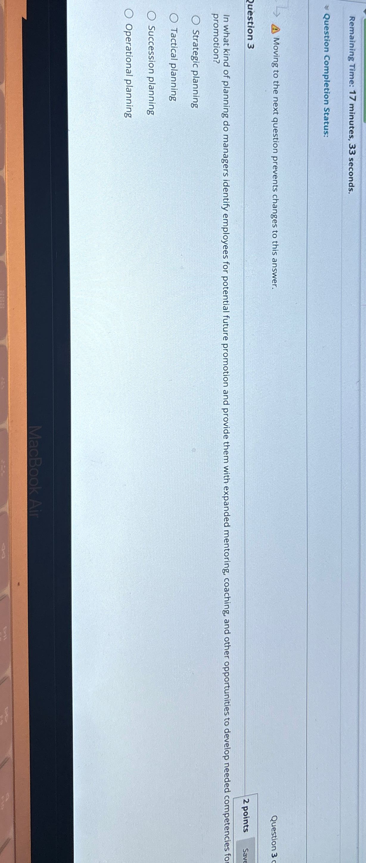  Remaining Time: 17 minutes, 33 seconds. Question Completion Status: Moving to