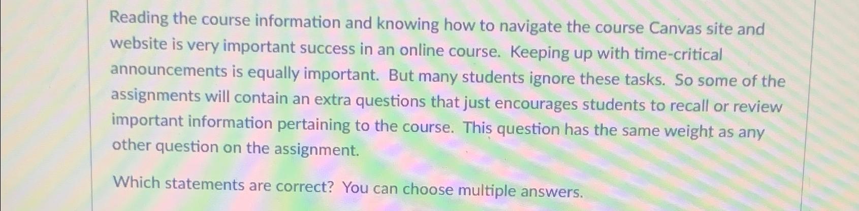  Reading the course information and knowing how to navigate the course