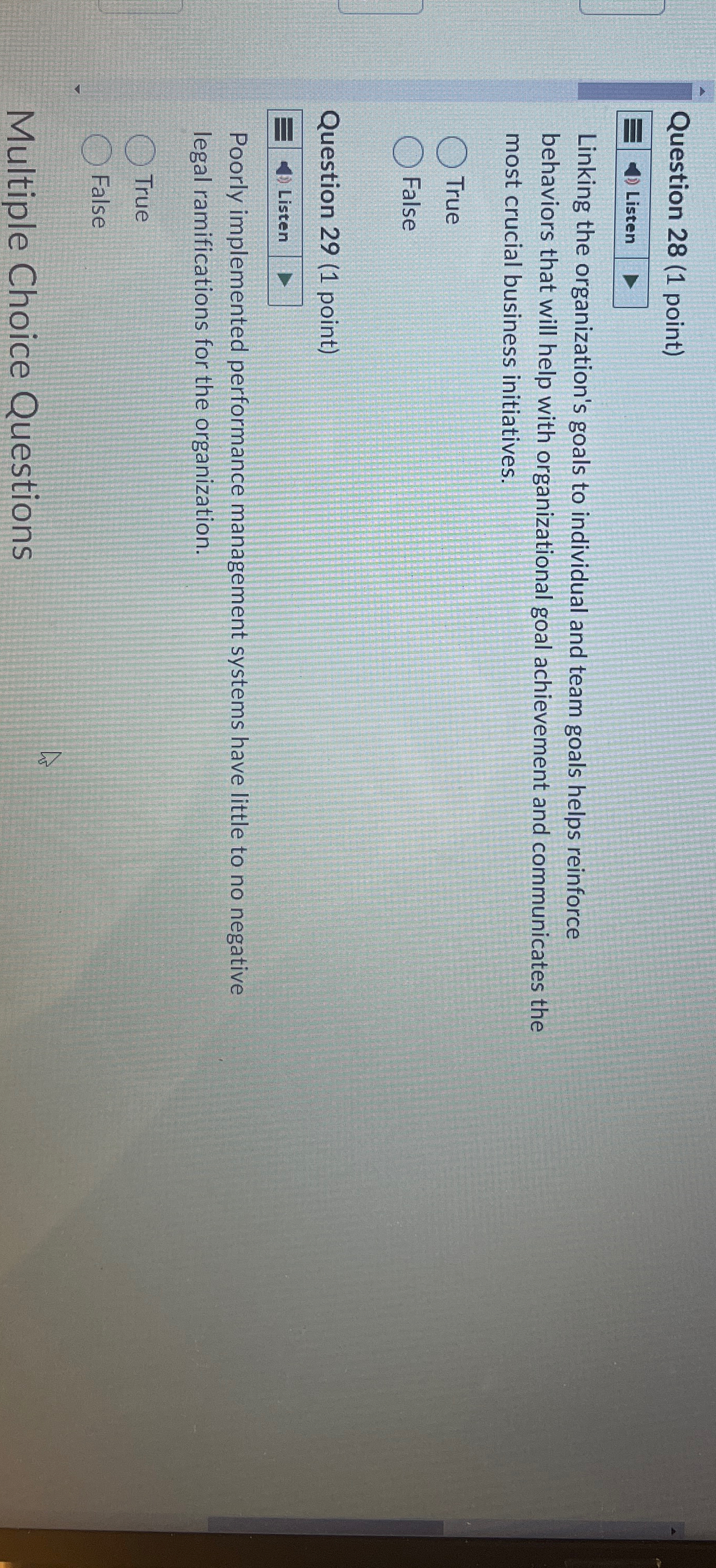  Question 28(1 point) Listen Linking the organization's goals to individual and