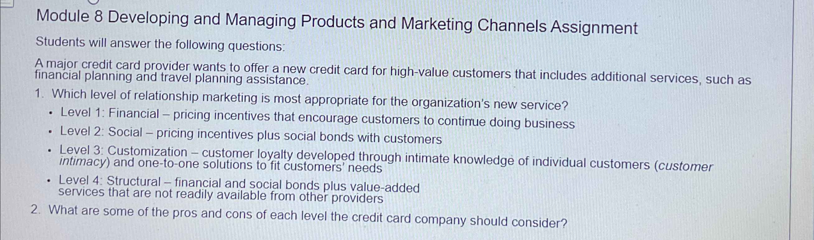  Module 8 Developing and Managing Products and Marketing Channels Assignment Students