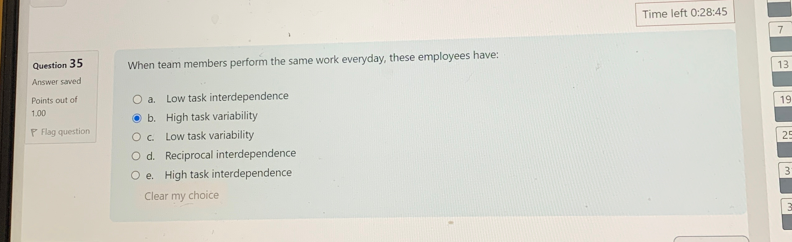  Time left 0:28:45 Question 35 Answer saved Points out of 1.00