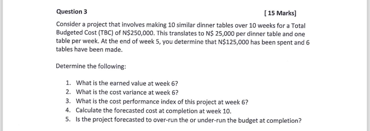  Question 3 [15 Marks] Consider a project that involves making 10