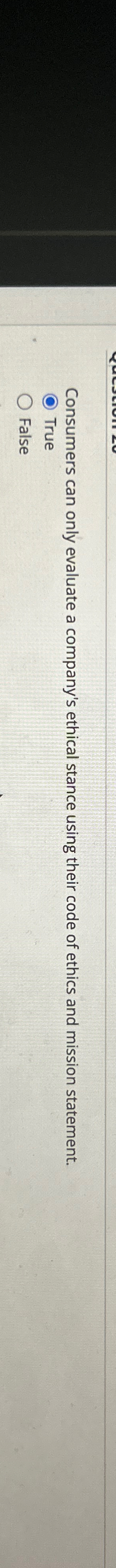  Consumers can only evaluate a company's ethical stance using their code
