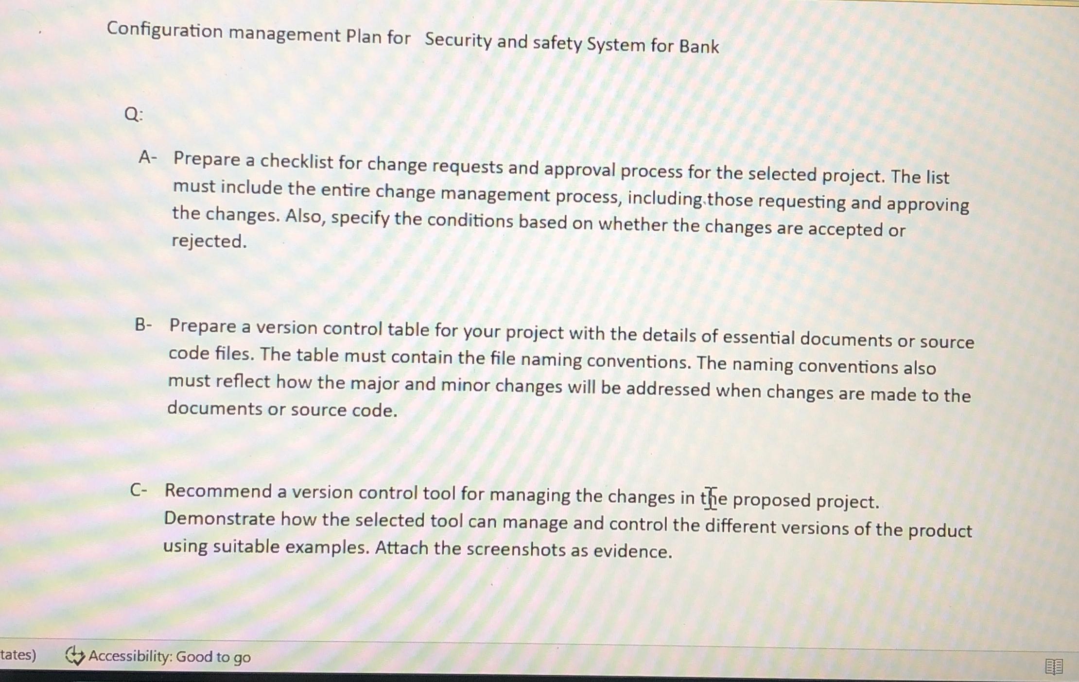  Configuration management Plan for Security and safety System for Bank Q: