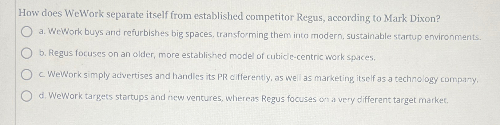  How does WeWork separate itself from established competitor Regus, according to