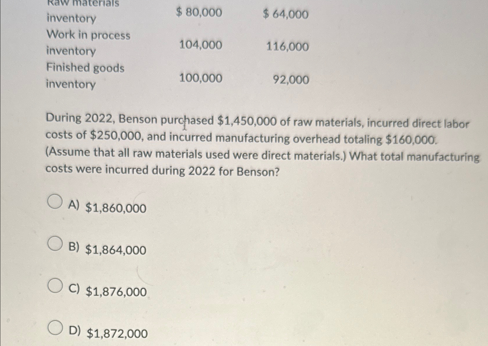  \table[[\table[[inventory],[Work in process],[inventory]],$80,000,$64,000 