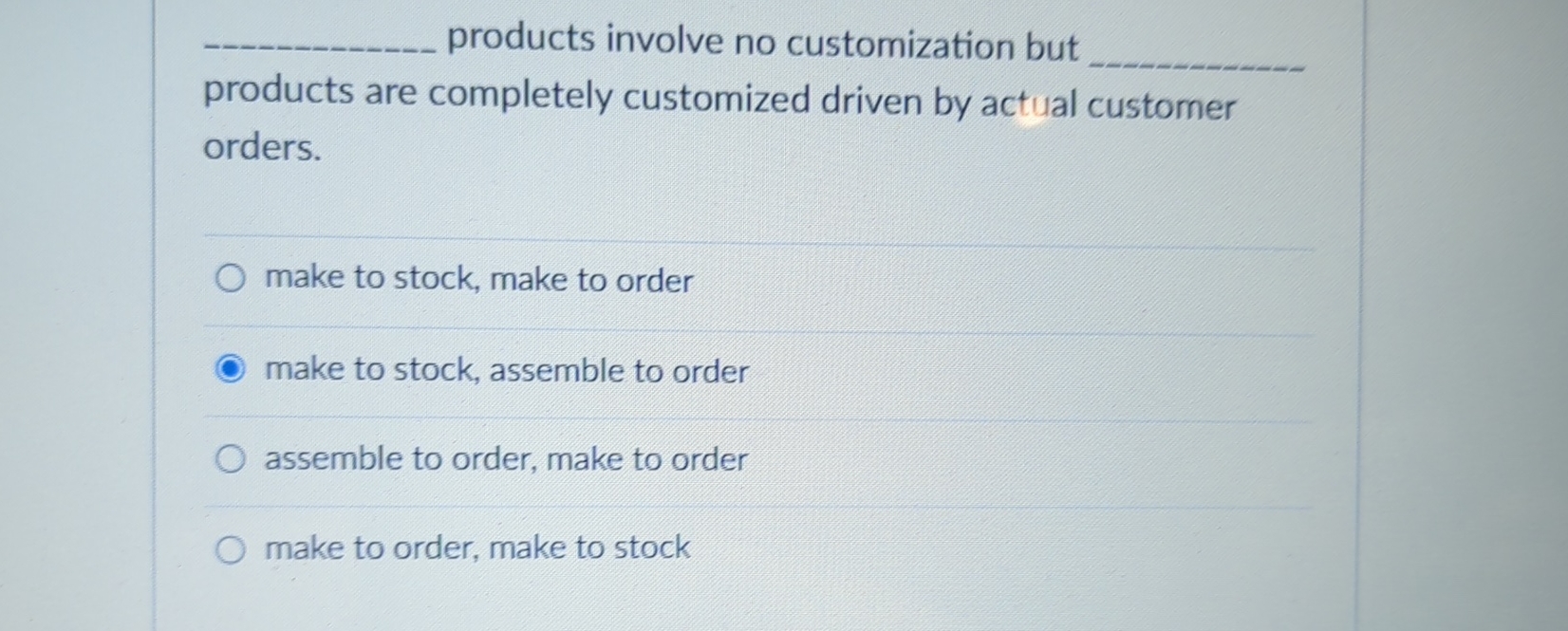  products involve no customization but products are completely customized driven by