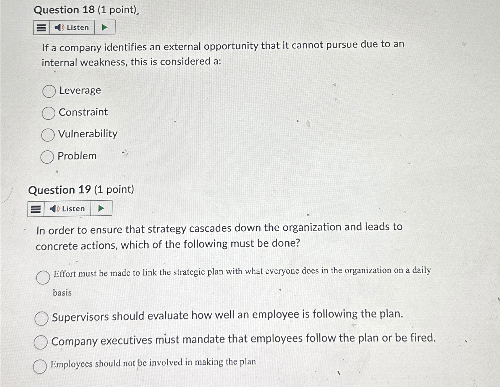  Question 18(1 point), If a company identifies an external opportunity that