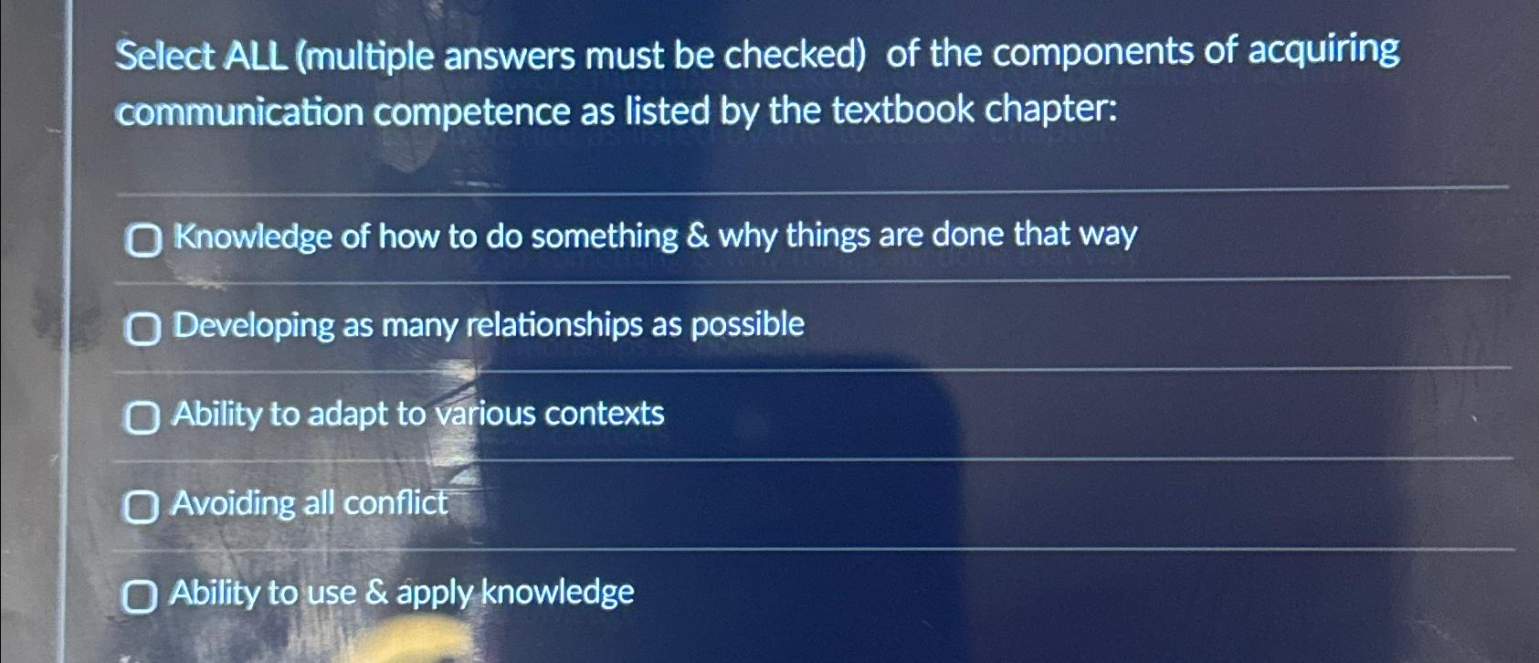  Select ALL (multiple answers must be checked) of the components of