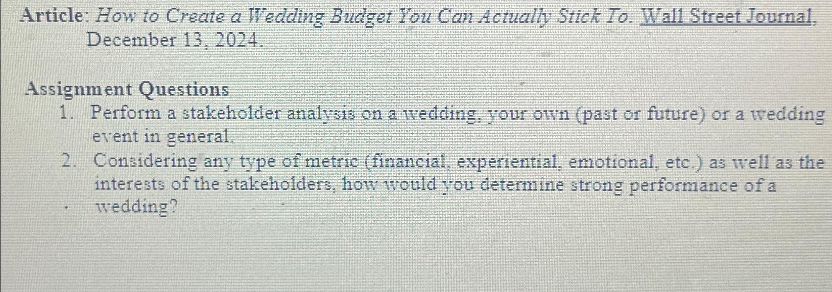  Article: How to Create a Wedding Budget You Can Actually Stick