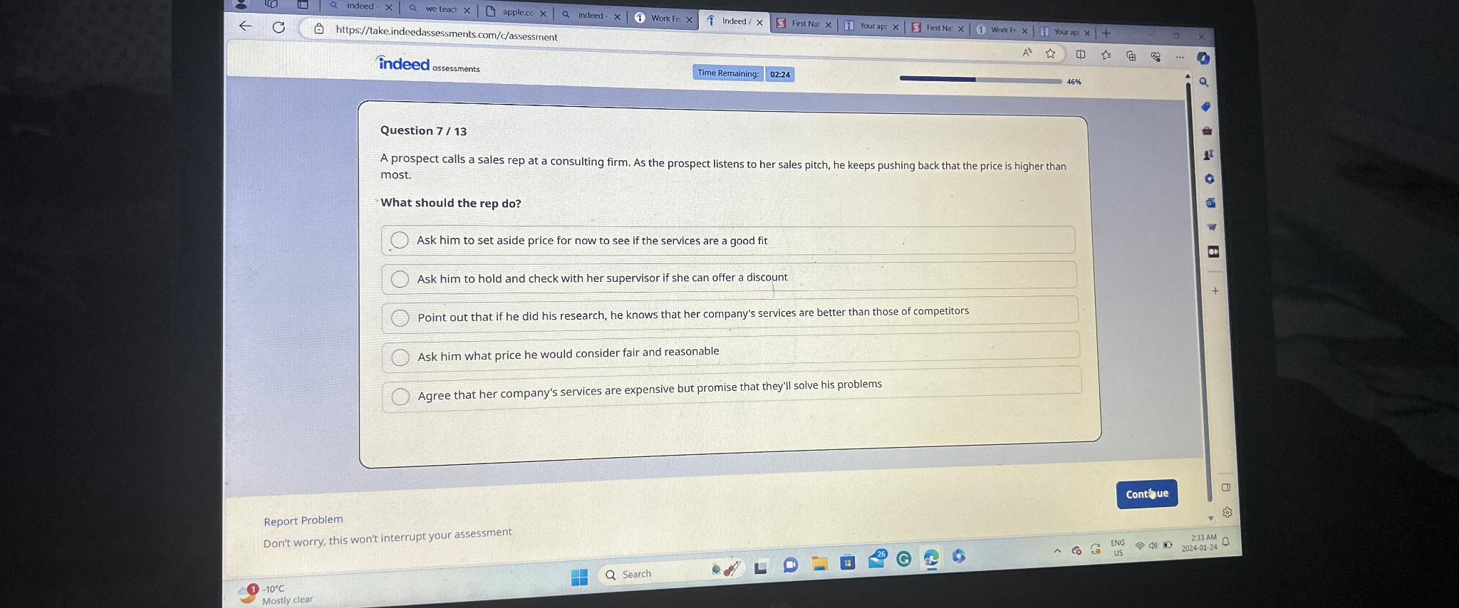  Question 7/13 A prospect calls a sales rep at a consulting