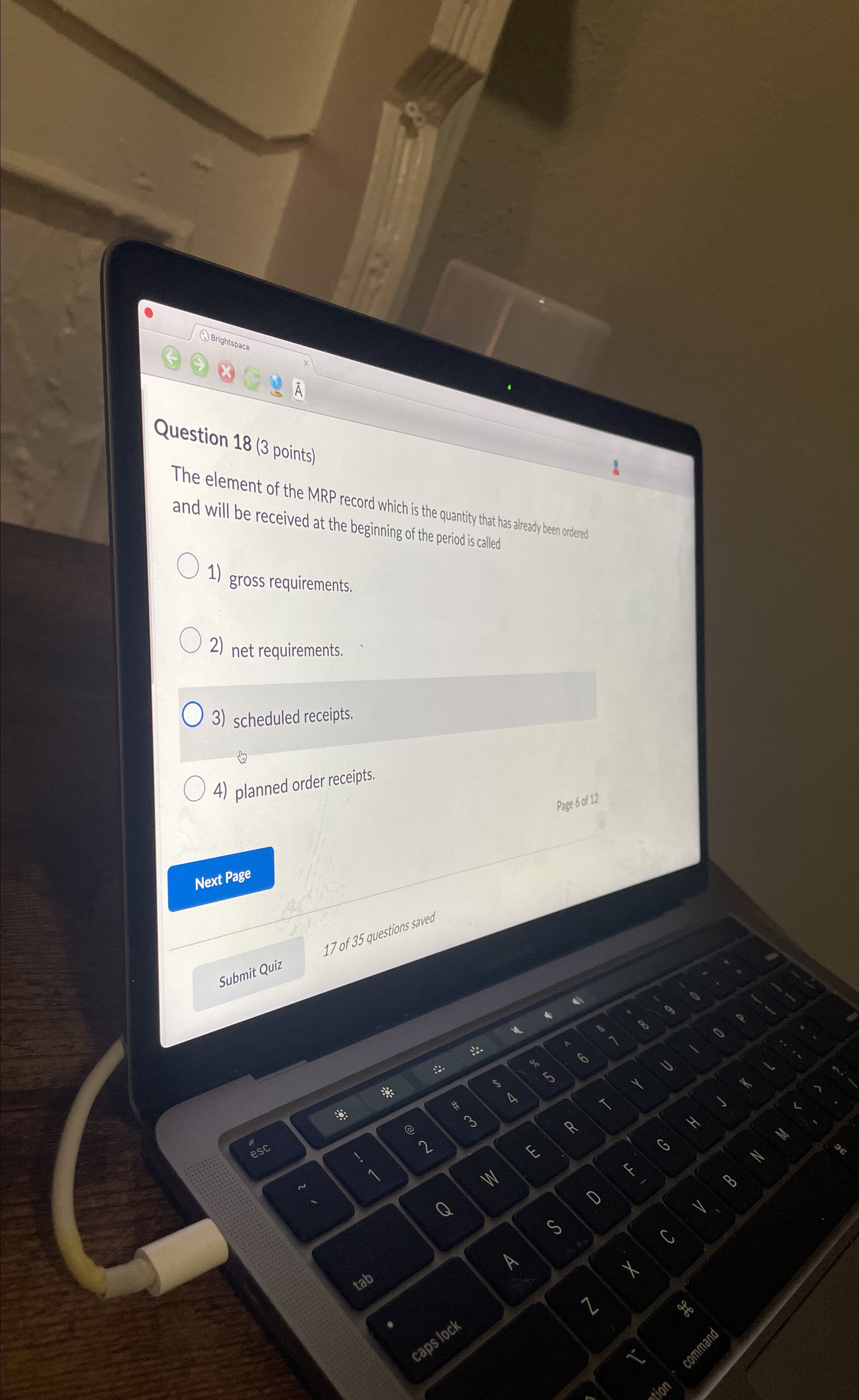  Question 18(3 points) The element of the MRP record which is